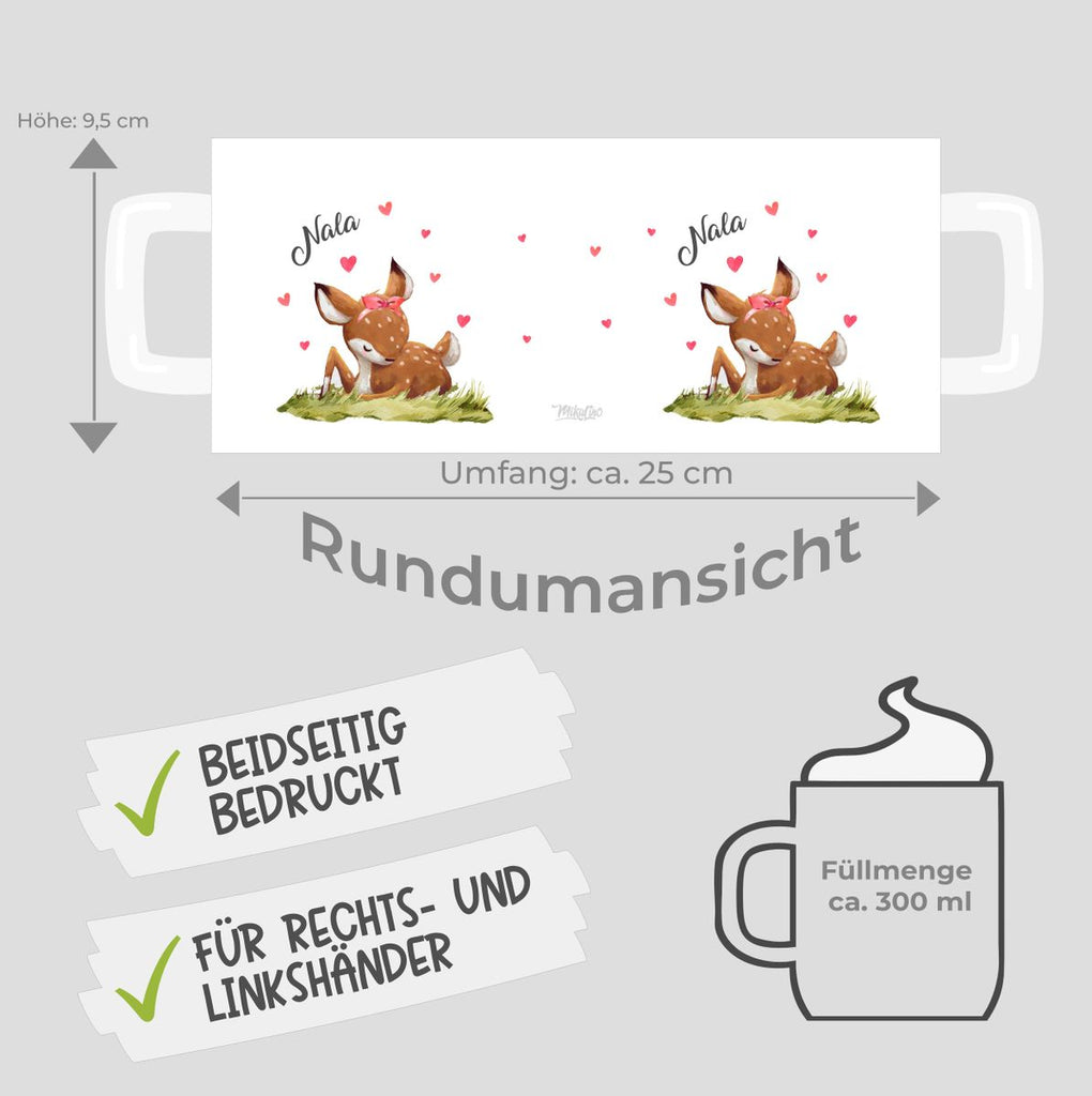 Keramik Tasse Süßes Rehkitz im Gras personalisiert mit Wunschname - von Mikalino