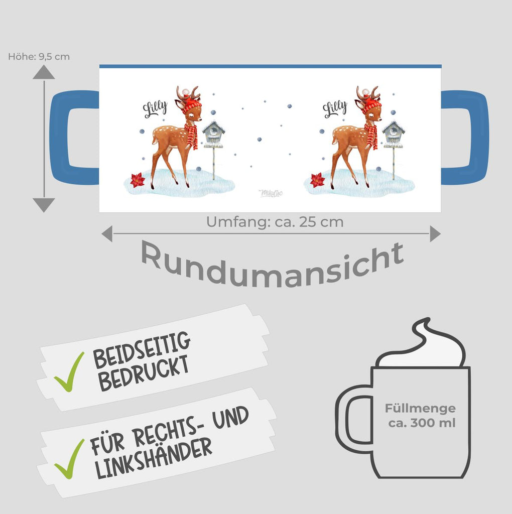 Keramik Tasse Süßes Reh in Winterlandschaft personalisiert mit Wunschname - von Mikalino