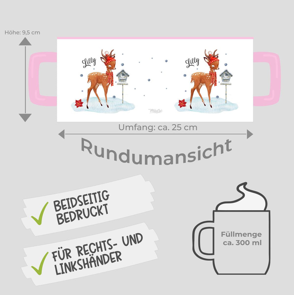 Keramik Tasse Süßes Reh in Winterlandschaft personalisiert mit Wunschname - von Mikalino