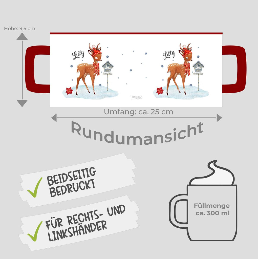 Keramik Tasse Süßes Reh in Winterlandschaft personalisiert mit Wunschname - von Mikalino