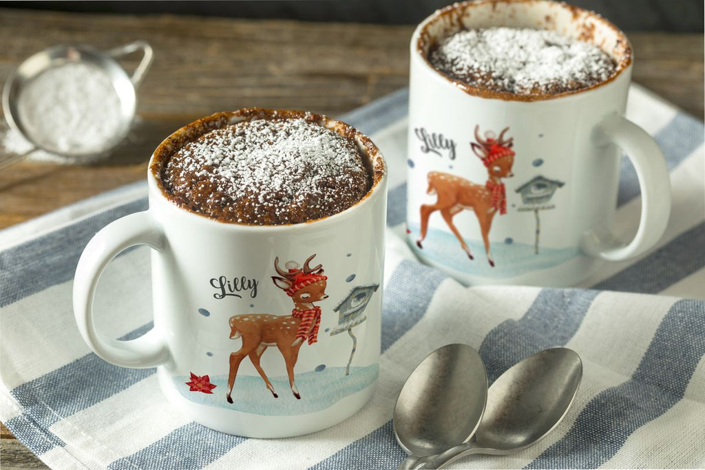 Keramik Tasse Süßes Reh in Winterlandschaft personalisiert mit Wunschname - von Mikalino