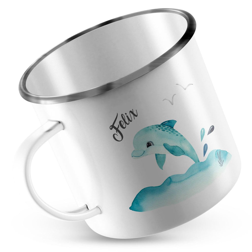 Emaille Tasse Niedlicher Delphin personalisiert mit Wunschname - von Mikalino