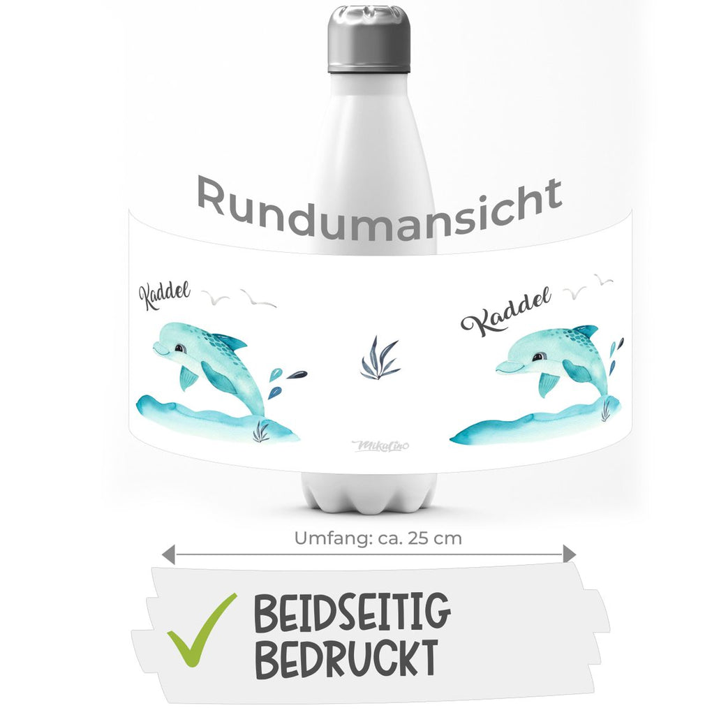 Thermo Trinkflasche Niedlicher Delphin personalisiert mit Wunschname - von Mikalino