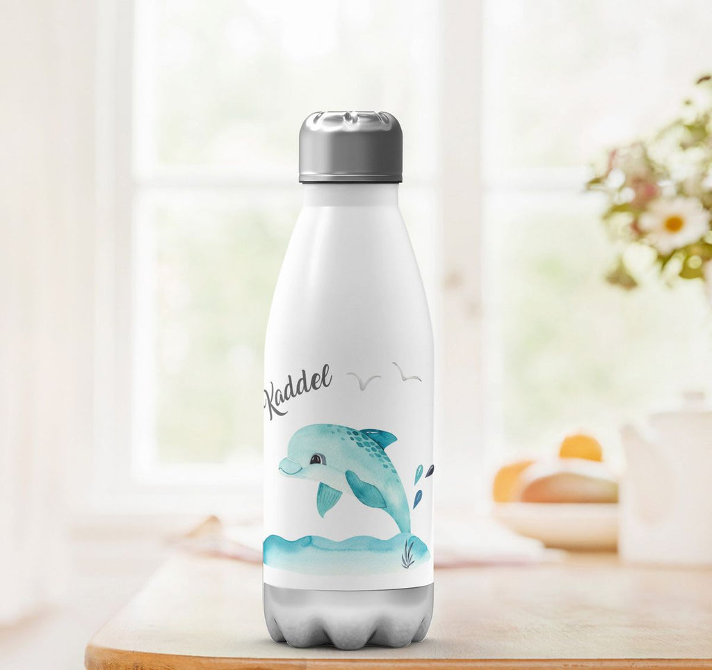 Thermo Trinkflasche Niedlicher Delphin personalisiert mit Wunschname - von Mikalino