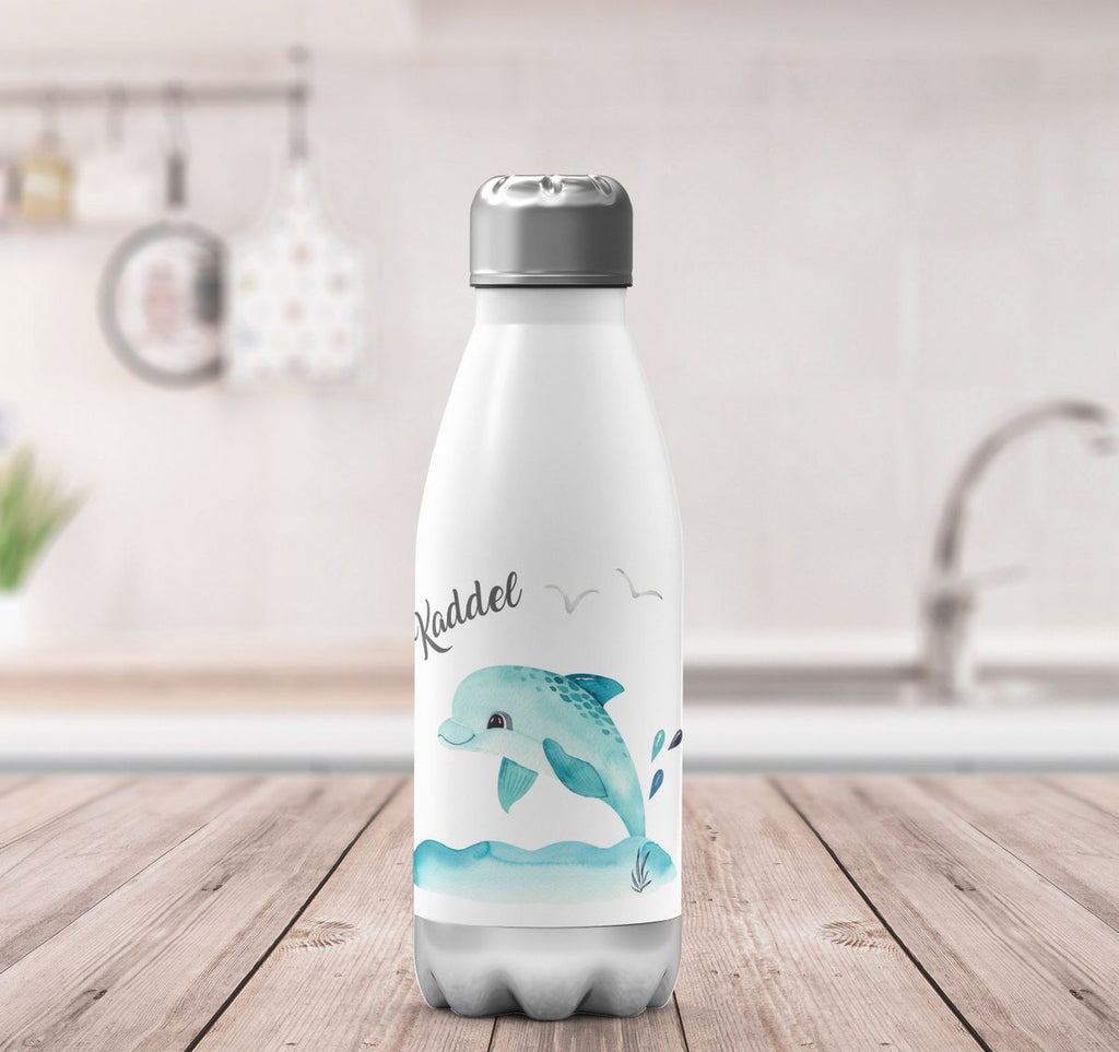 Thermo Trinkflasche Niedlicher Delphin personalisiert mit Wunschname - von Mikalino