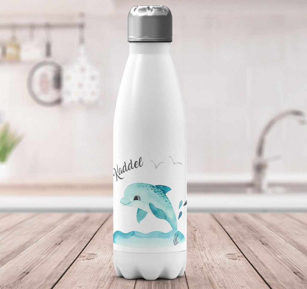 Thermo Trinkflasche Niedlicher Delphin personalisiert mit Wunschname - von Mikalino