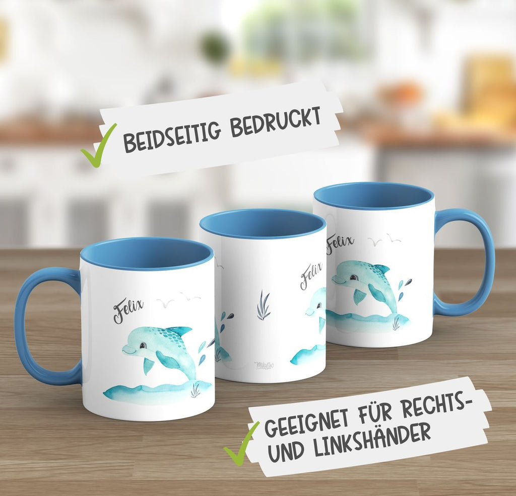 Keramik Tasse Niedlicher Delphin personalisiert mit Wunschname - von Mikalino