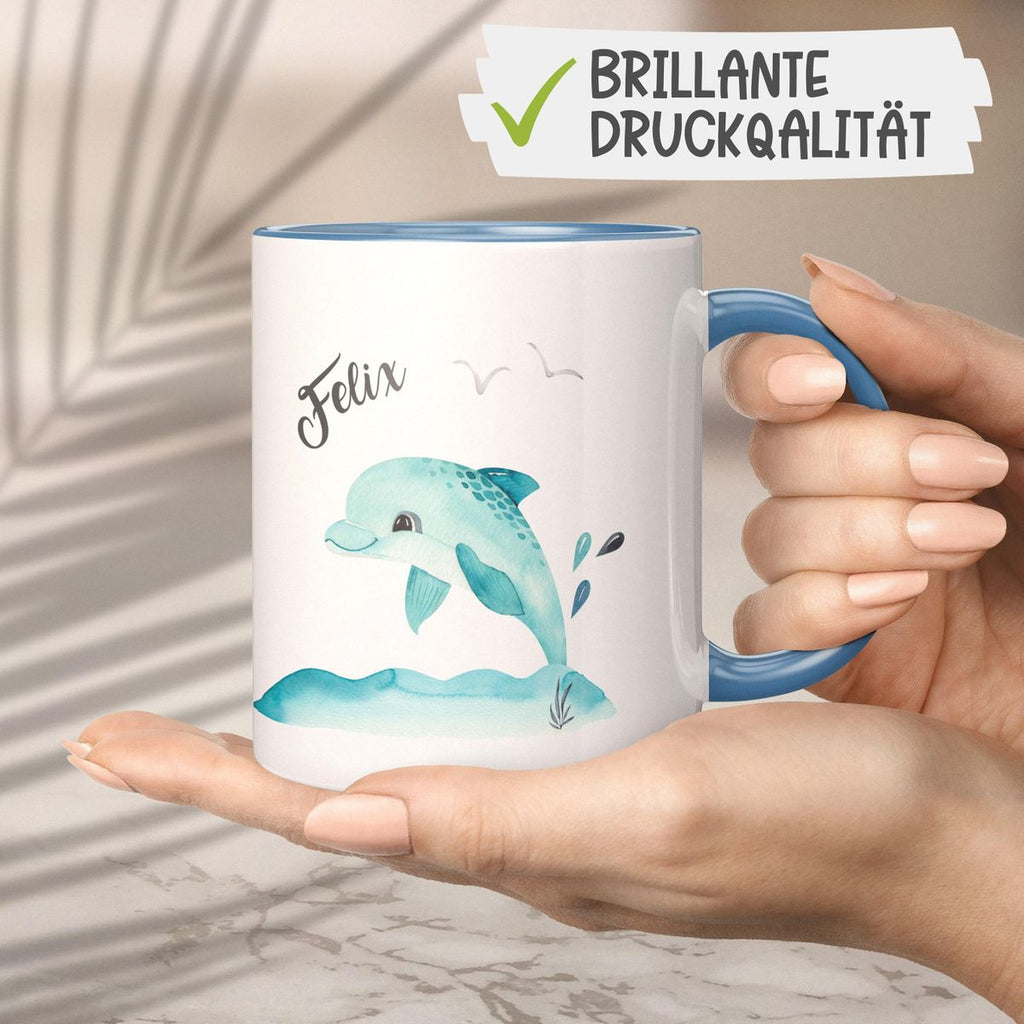 Keramik Tasse Niedlicher Delphin personalisiert mit Wunschname - von Mikalino