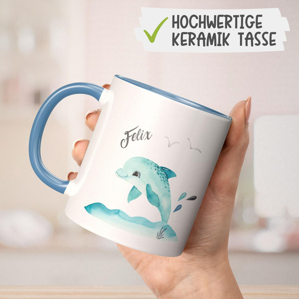 Keramik Tasse Niedlicher Delphin personalisiert mit Wunschname - von Mikalino