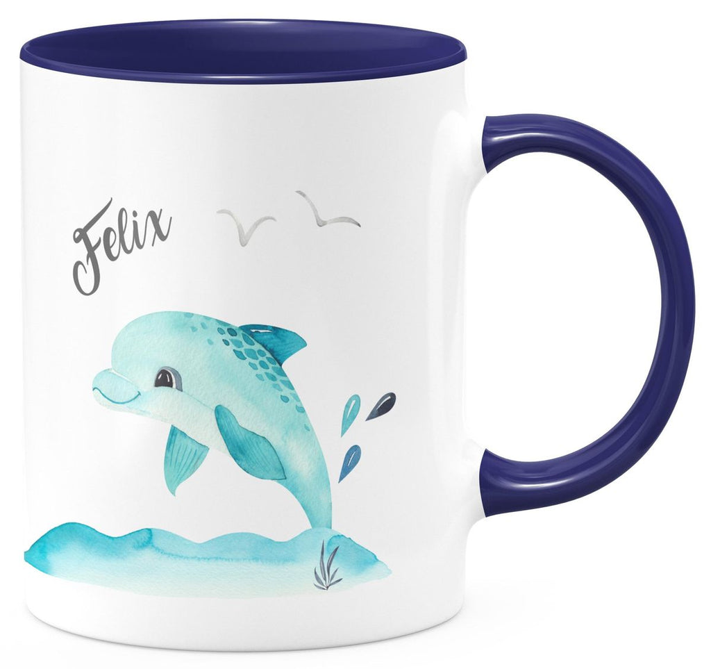 Keramik Tasse Niedlicher Delphin personalisiert mit Wunschname - von Mikalino