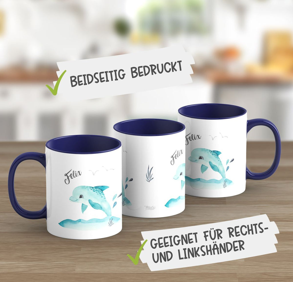 Keramik Tasse Niedlicher Delphin personalisiert mit Wunschname - von Mikalino