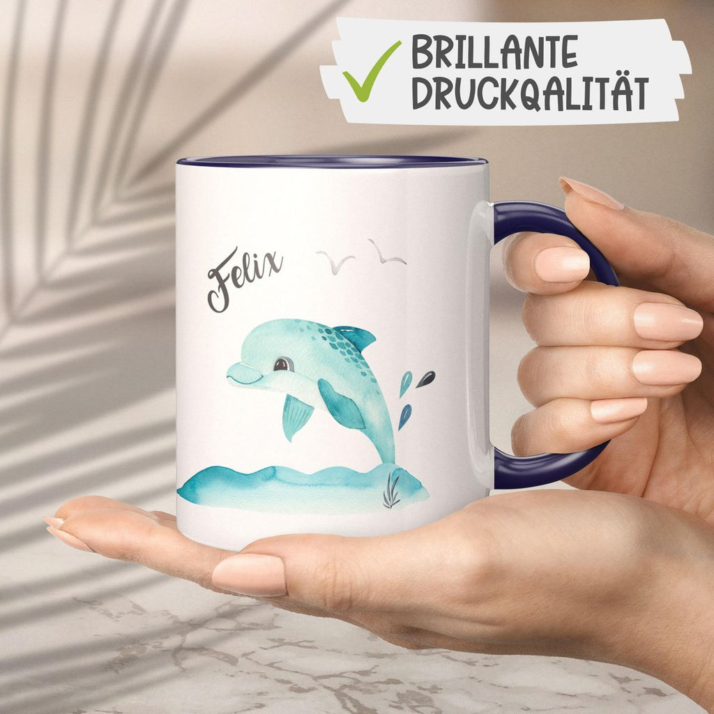 Keramik Tasse Niedlicher Delphin personalisiert mit Wunschname - von Mikalino