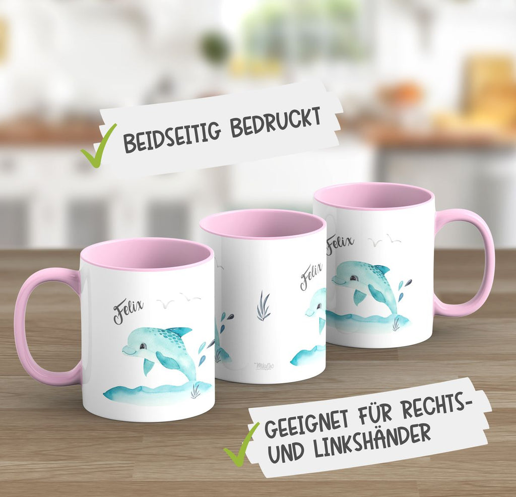 Keramik Tasse Niedlicher Delphin personalisiert mit Wunschname - von Mikalino