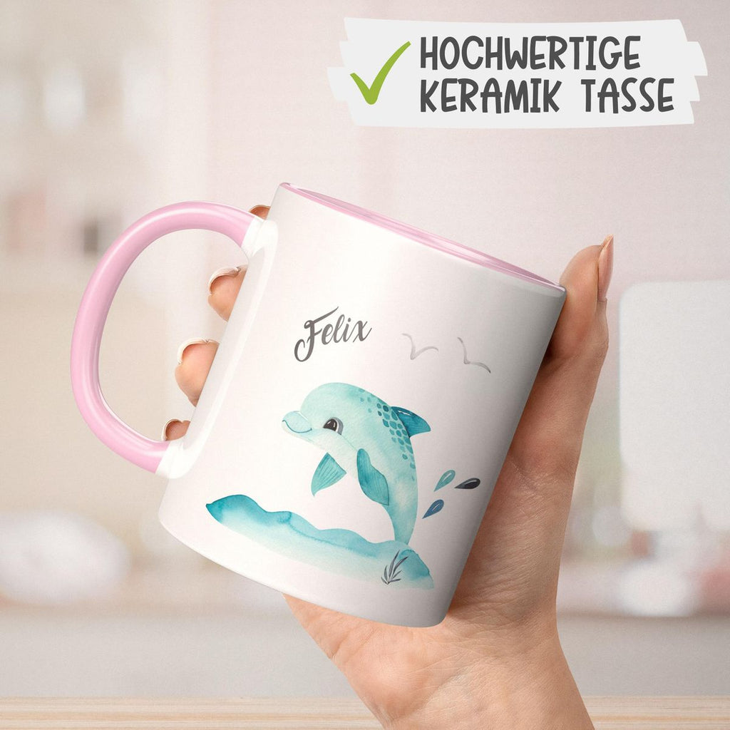 Keramik Tasse Niedlicher Delphin personalisiert mit Wunschname - von Mikalino