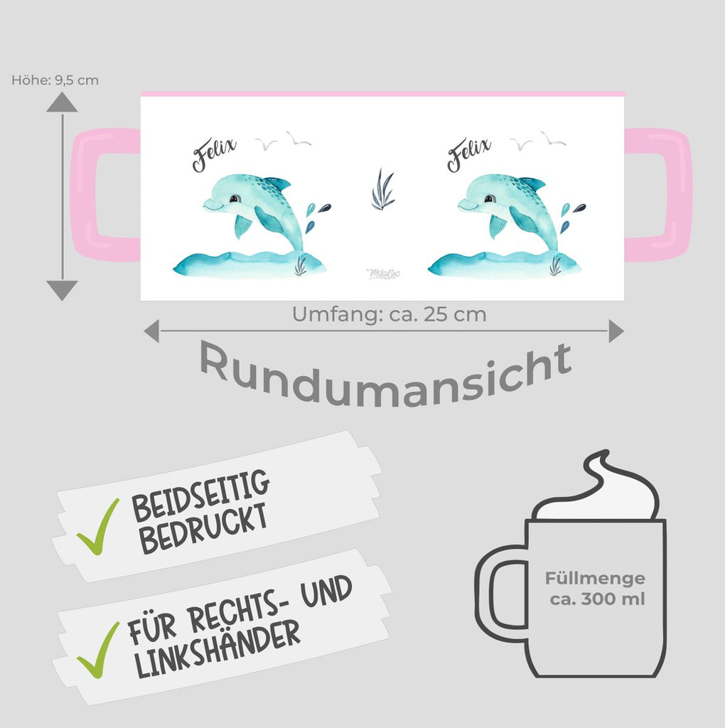 Keramik Tasse Niedlicher Delphin personalisiert mit Wunschname - von Mikalino