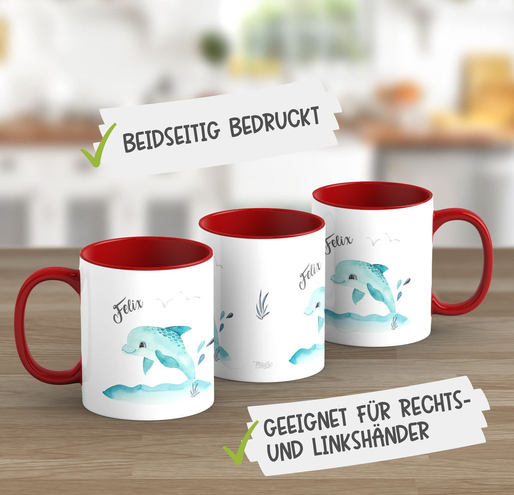 Keramik Tasse Niedlicher Delphin personalisiert mit Wunschname - von Mikalino