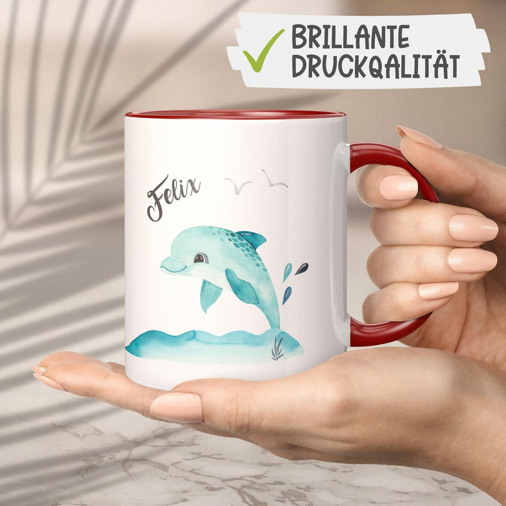 Keramik Tasse Niedlicher Delphin personalisiert mit Wunschname - von Mikalino