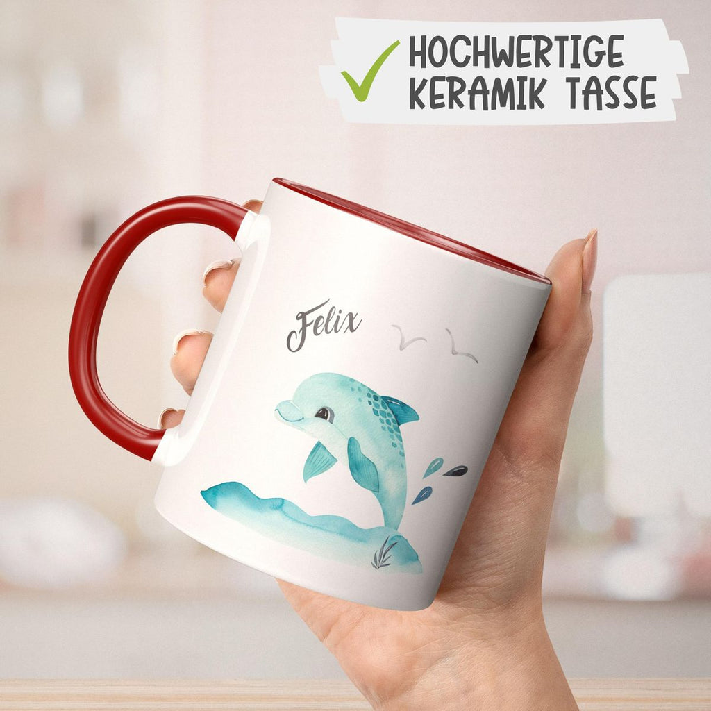 Keramik Tasse Niedlicher Delphin personalisiert mit Wunschname - von Mikalino