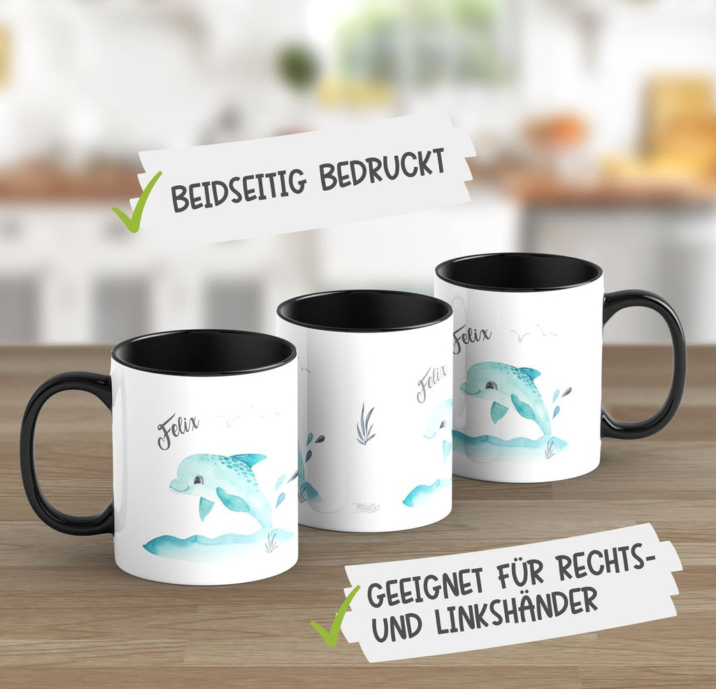 Keramik Tasse Niedlicher Delphin personalisiert mit Wunschname - von Mikalino