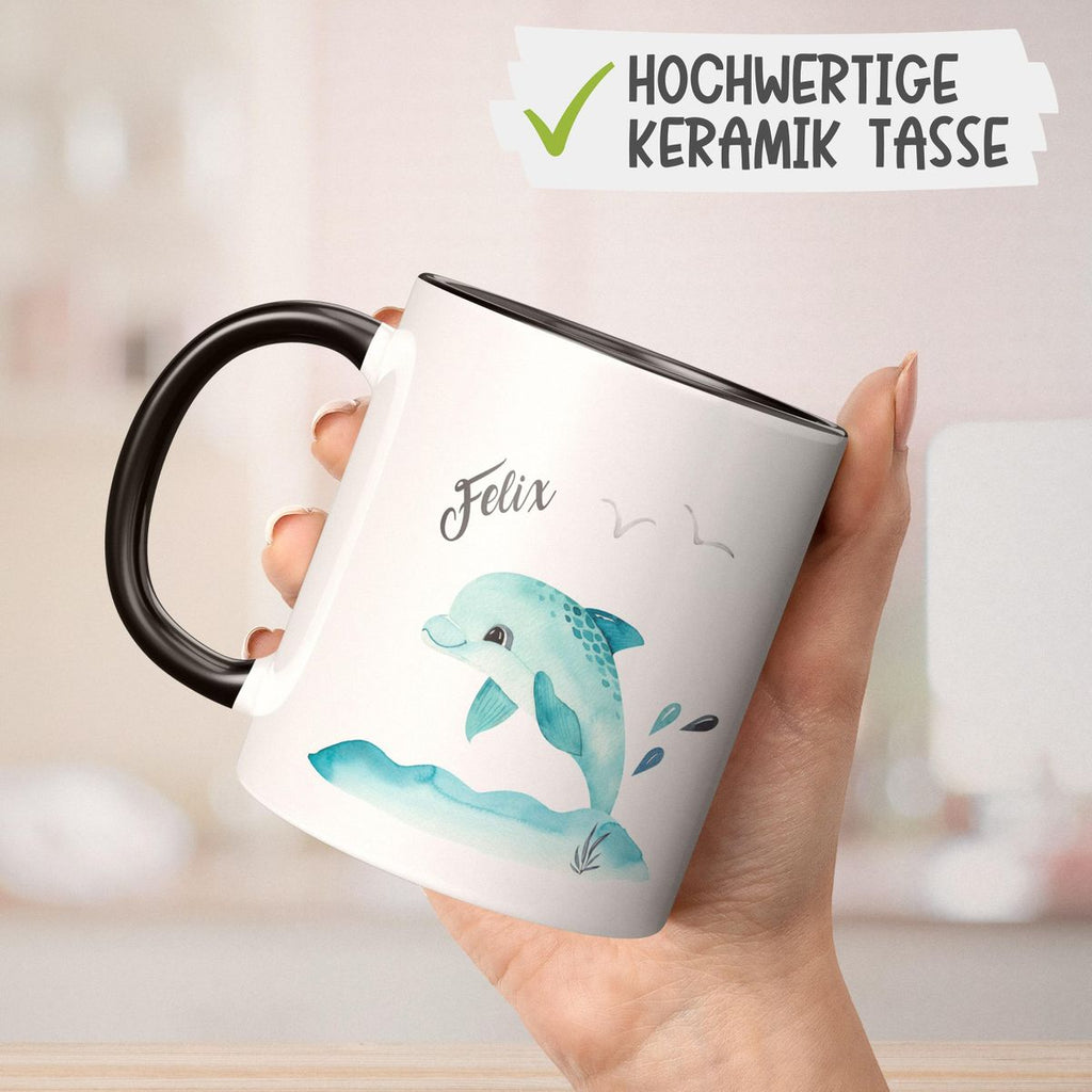 Keramik Tasse Niedlicher Delphin personalisiert mit Wunschname - von Mikalino