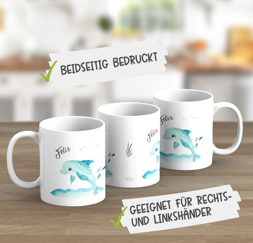 Keramik Tasse Niedlicher Delphin personalisiert mit Wunschname - von Mikalino