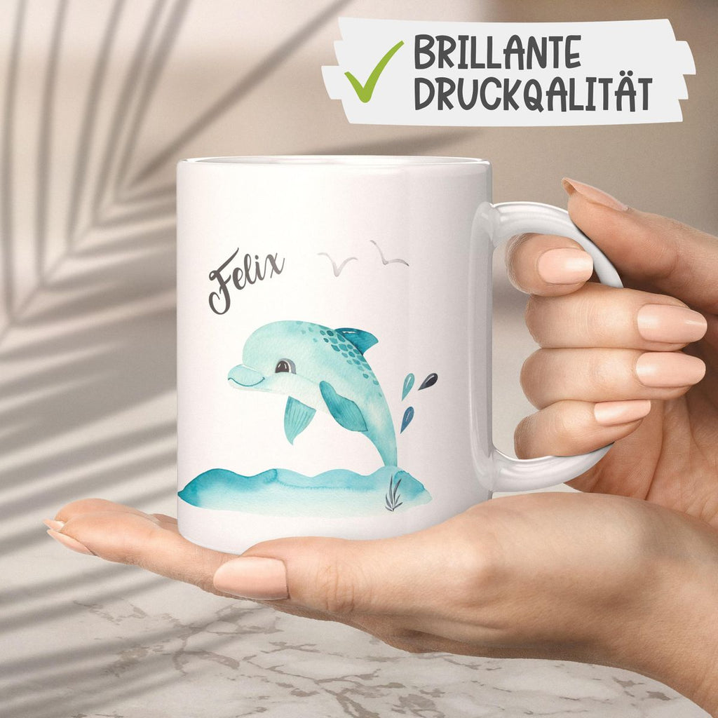 Keramik Tasse Niedlicher Delphin personalisiert mit Wunschname - von Mikalino