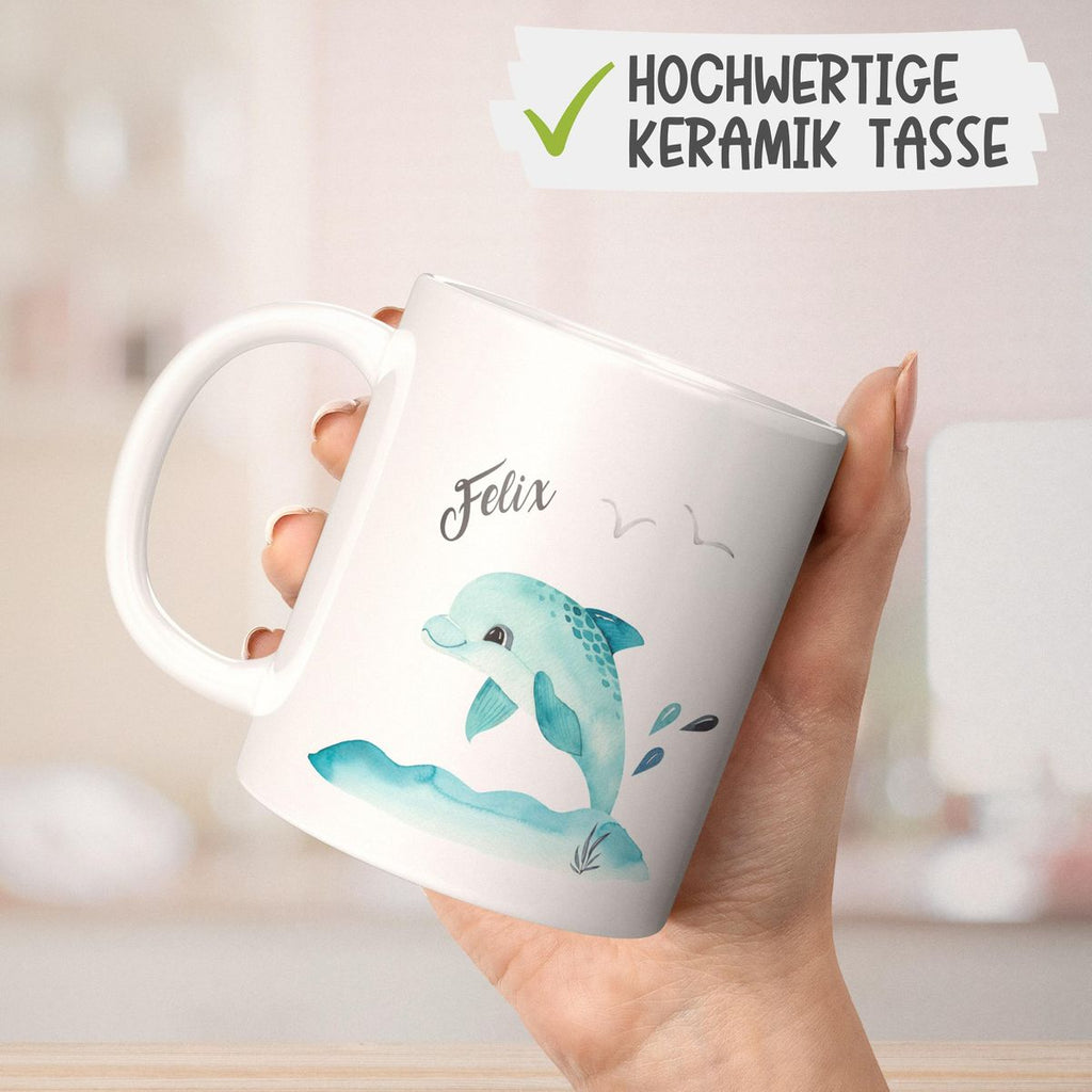 Keramik Tasse Niedlicher Delphin personalisiert mit Wunschname - von Mikalino