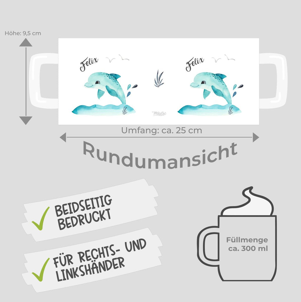 Keramik Tasse Niedlicher Delphin personalisiert mit Wunschname - von Mikalino