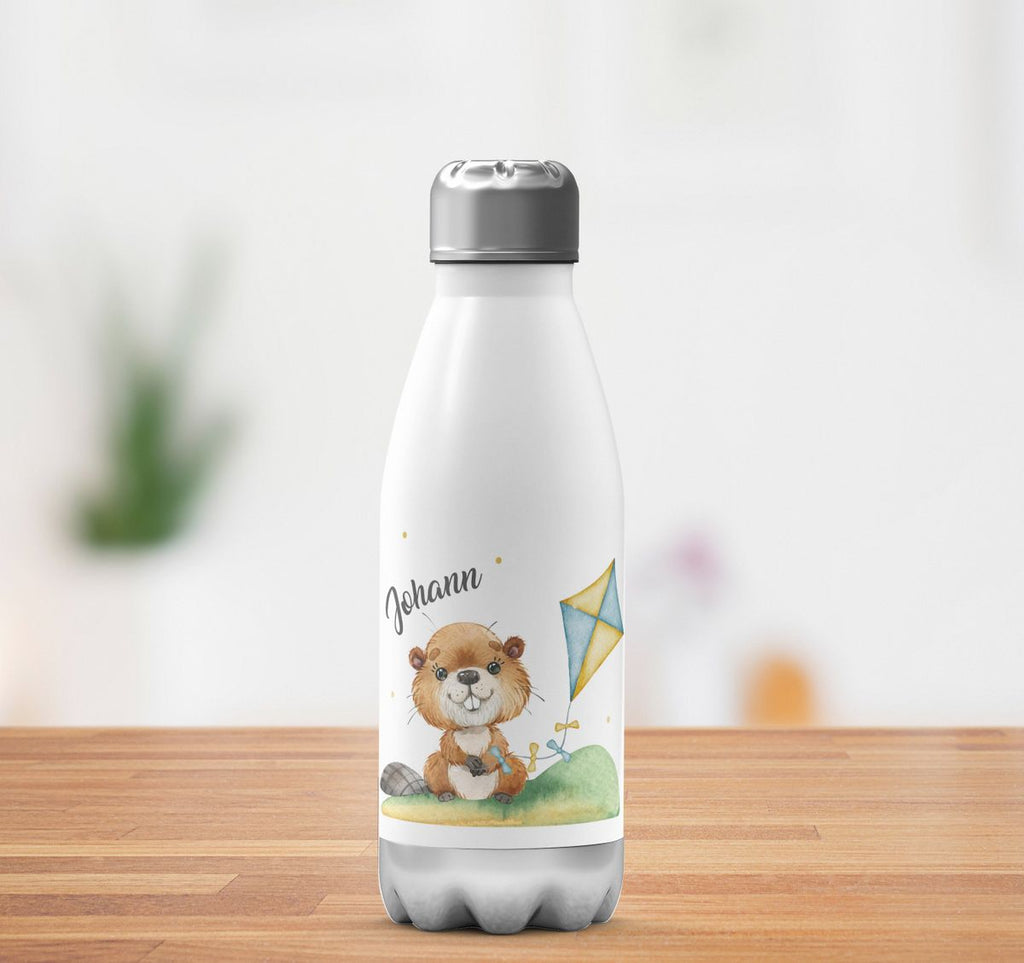 Thermo Trinkflasche Süßer Biber mit Drachen personalisiert mit Wunschname - von Mikalino