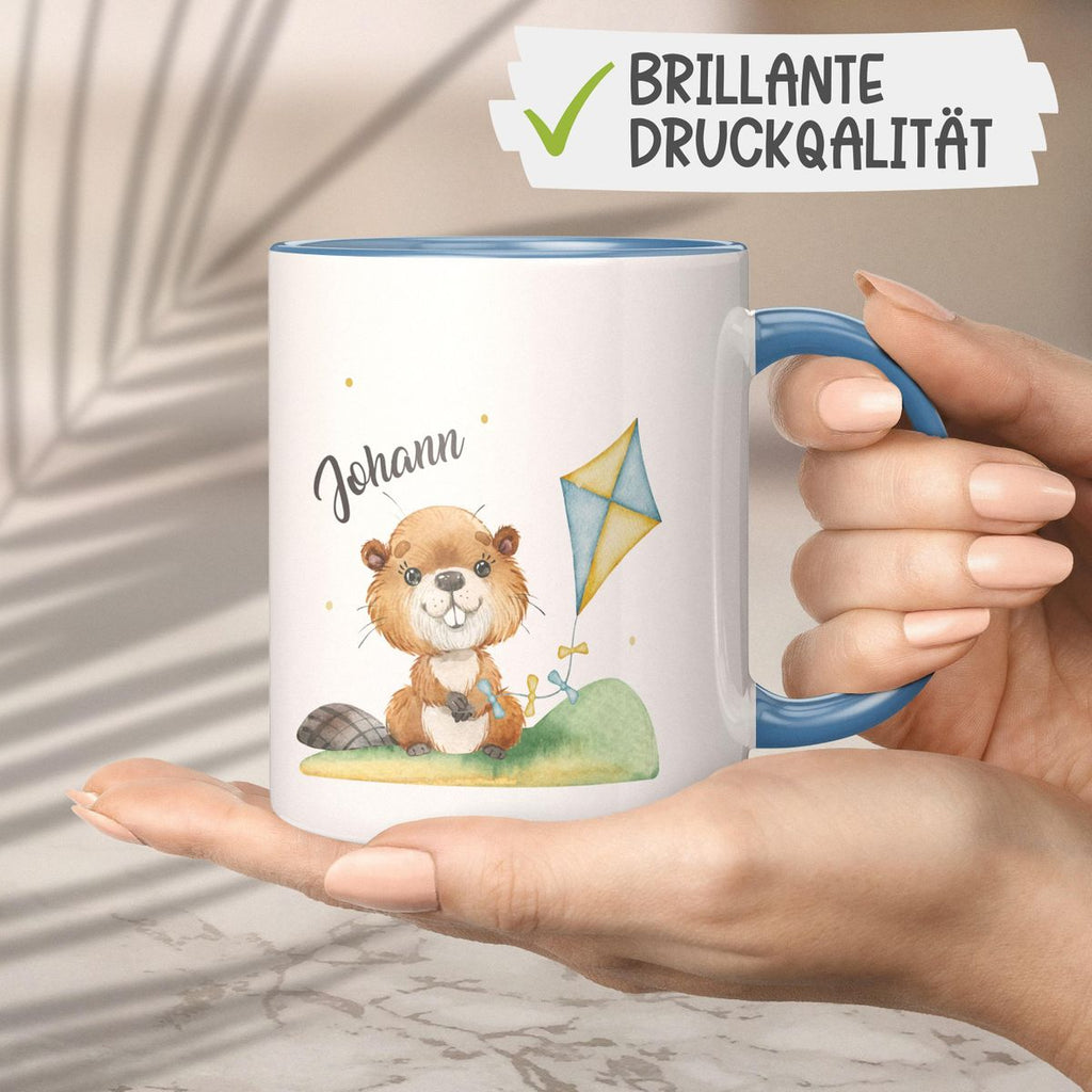 Keramik Tasse Süßer Biber mit Drachen personalisiert mit Wunschname - von Mikalino