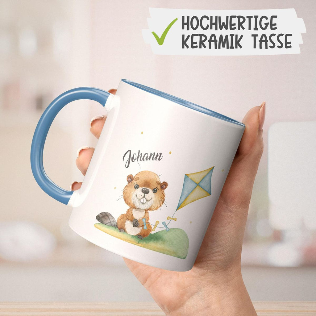 Keramik Tasse Süßer Biber mit Drachen personalisiert mit Wunschname - von Mikalino