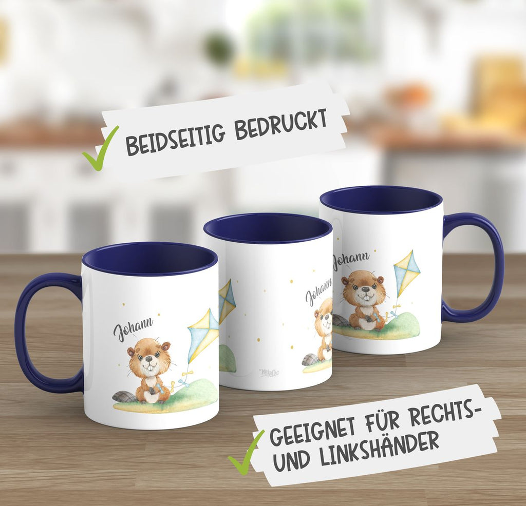 Keramik Tasse Süßer Biber mit Drachen personalisiert mit Wunschname - von Mikalino