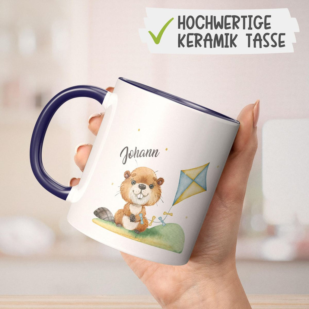 Keramik Tasse Süßer Biber mit Drachen personalisiert mit Wunschname - von Mikalino