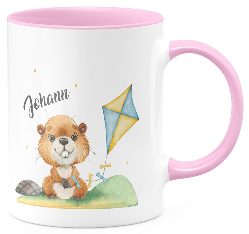 Keramik Tasse Süßer Biber mit Drachen personalisiert mit Wunschname - von Mikalino