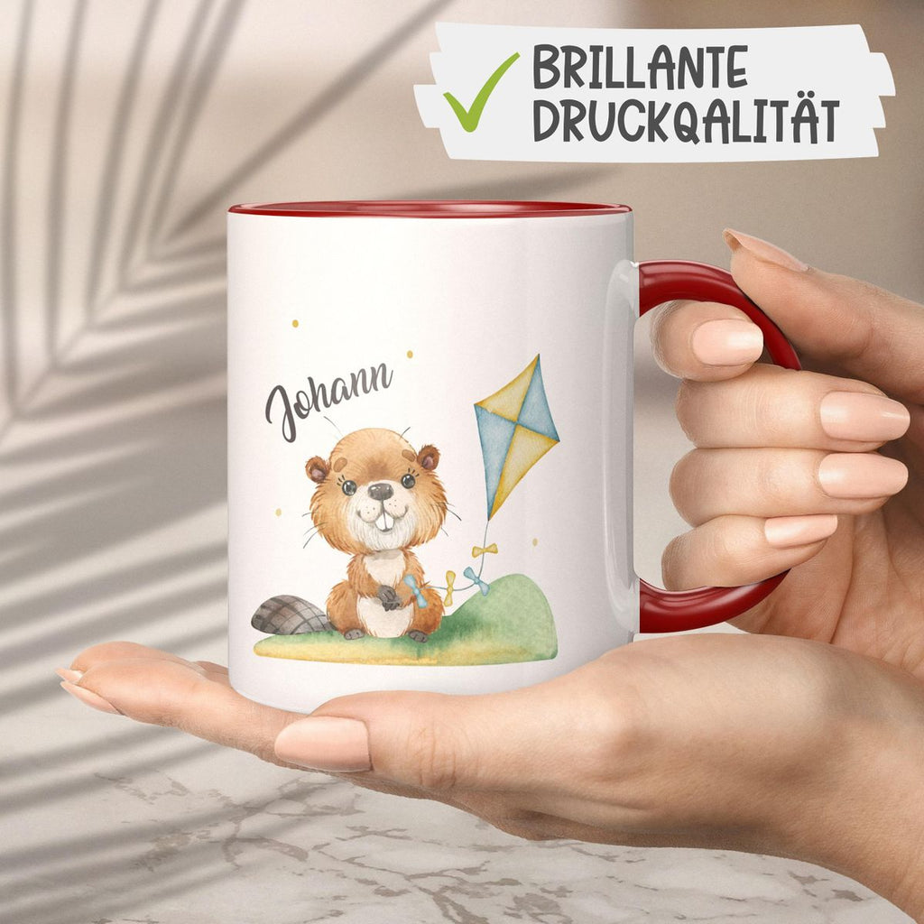 Keramik Tasse Süßer Biber mit Drachen personalisiert mit Wunschname - von Mikalino