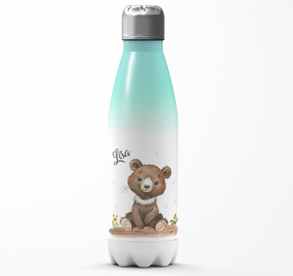 Thermo Trinkflasche Süßer brauner Bär personalisiert mit Wunschname - von Mikalino