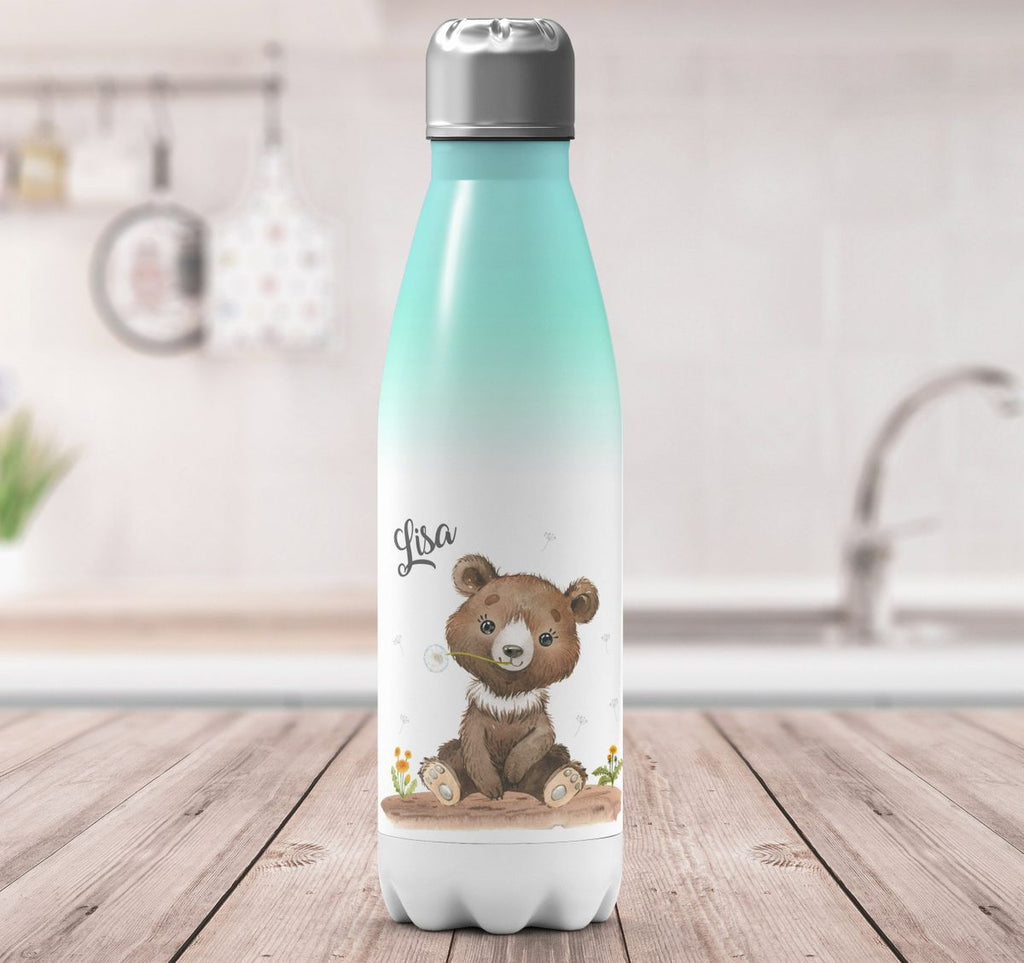 Thermo Trinkflasche Süßer brauner Bär personalisiert mit Wunschname - von Mikalino