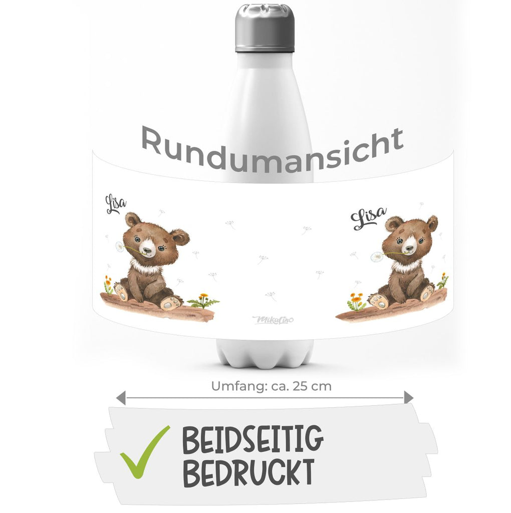 Thermo Trinkflasche Süßer brauner Bär personalisiert mit Wunschname - von Mikalino