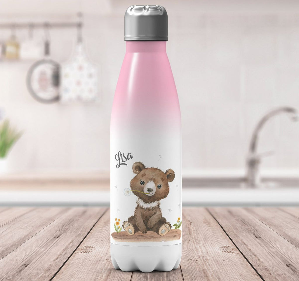 Thermo Trinkflasche Süßer brauner Bär personalisiert mit Wunschname - von Mikalino