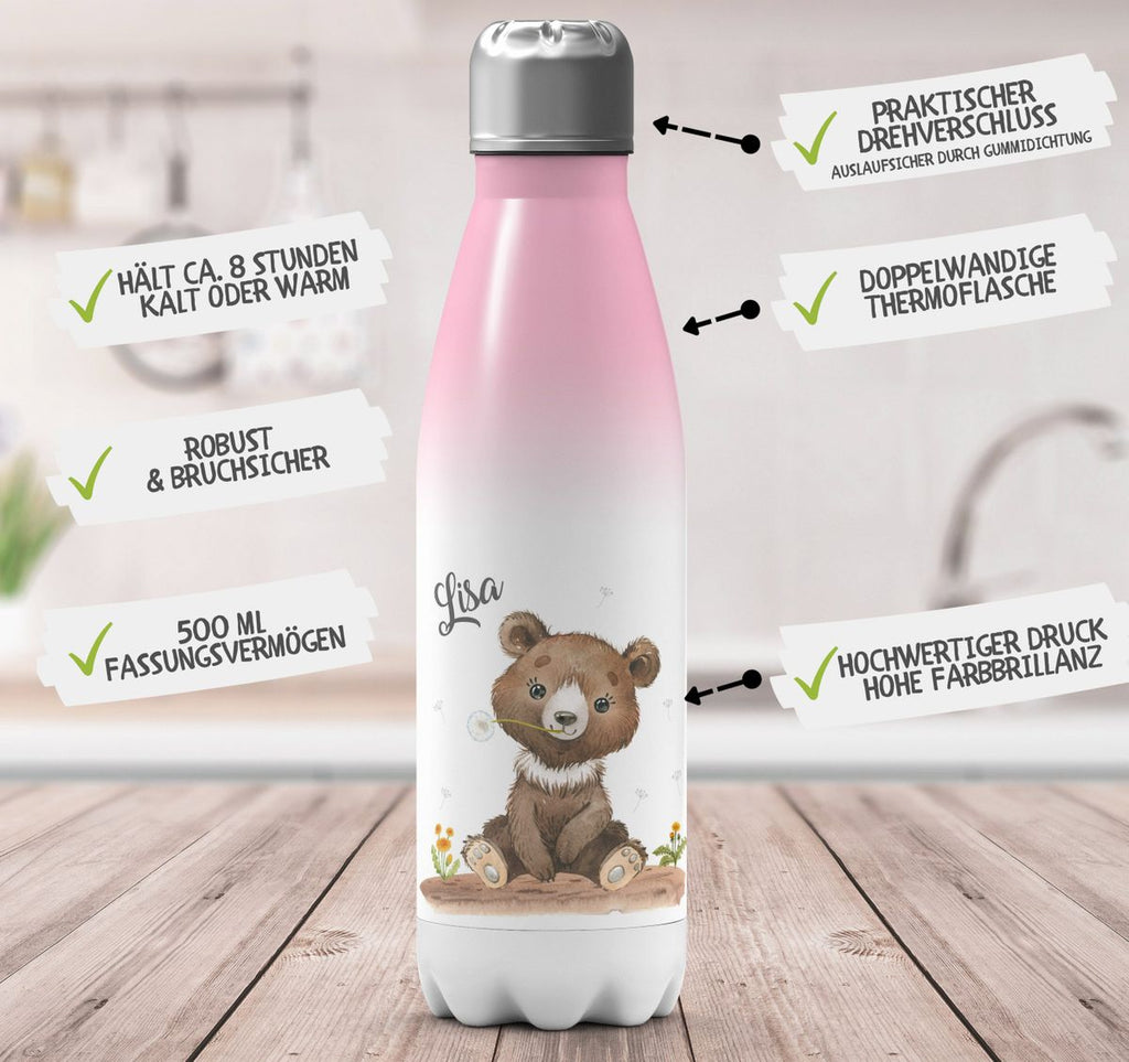 Thermo Trinkflasche Süßer brauner Bär personalisiert mit Wunschname - von Mikalino