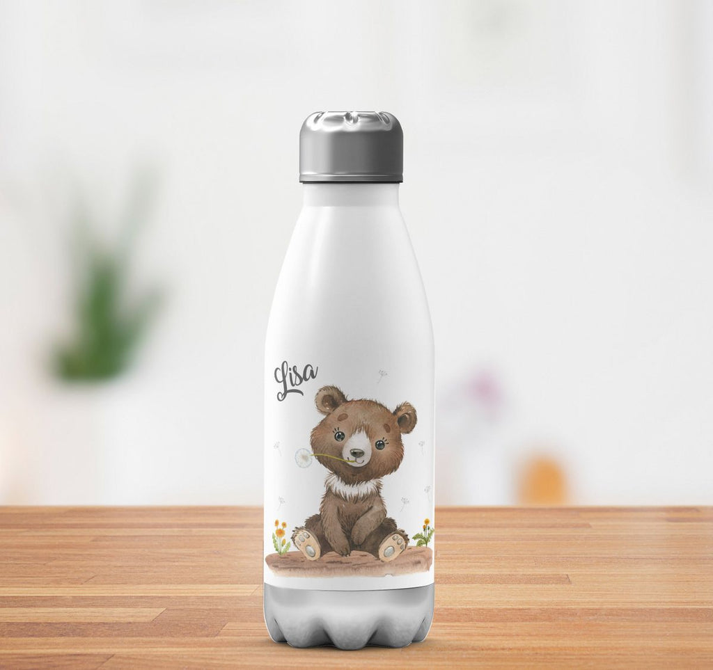 Thermo Trinkflasche Süßer brauner Bär personalisiert mit Wunschname - von Mikalino