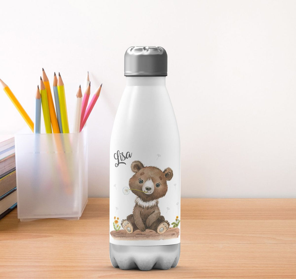 Thermo Trinkflasche Süßer brauner Bär personalisiert mit Wunschname - von Mikalino