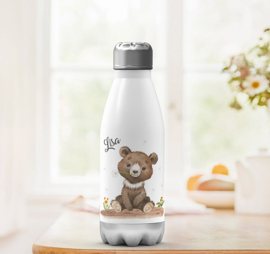 Thermo Trinkflasche Süßer brauner Bär personalisiert mit Wunschname - von Mikalino