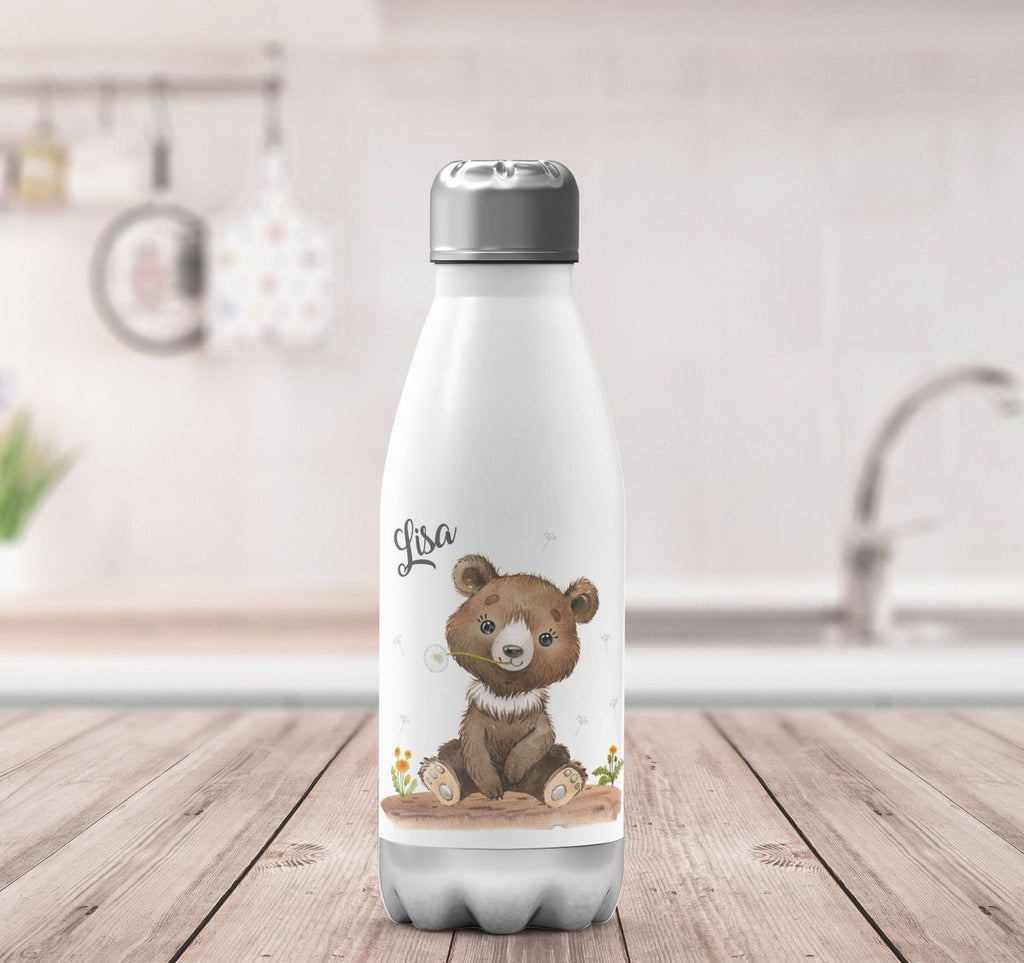 Thermo Trinkflasche Süßer brauner Bär personalisiert mit Wunschname - von Mikalino