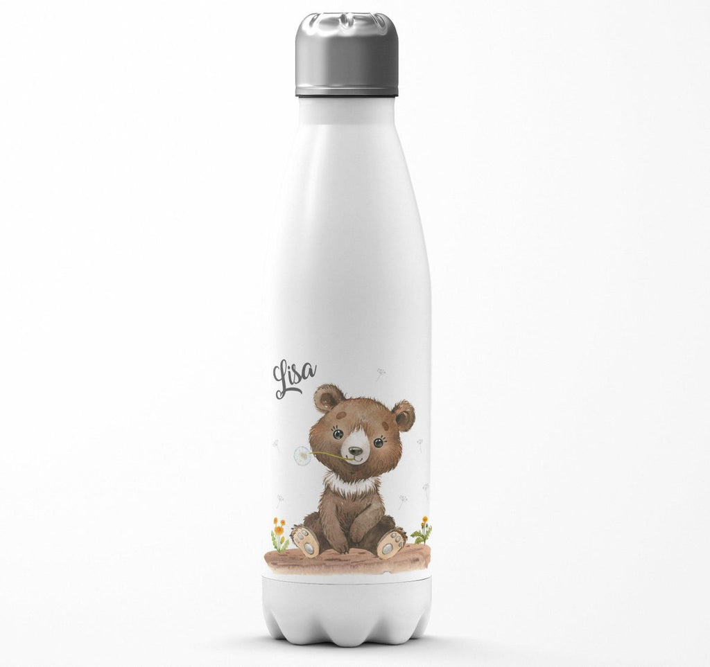 Thermo Trinkflasche Süßer brauner Bär personalisiert mit Wunschname - von Mikalino