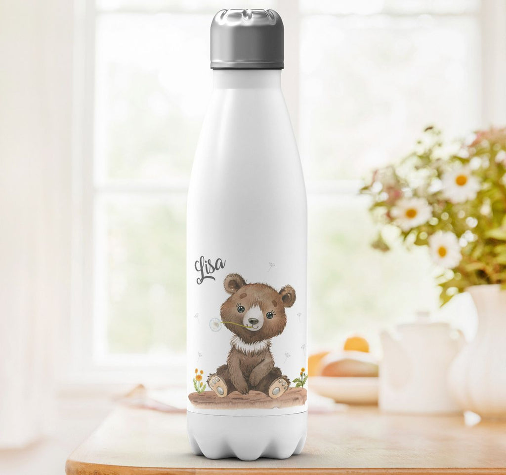 Thermo Trinkflasche Süßer brauner Bär personalisiert mit Wunschname - von Mikalino