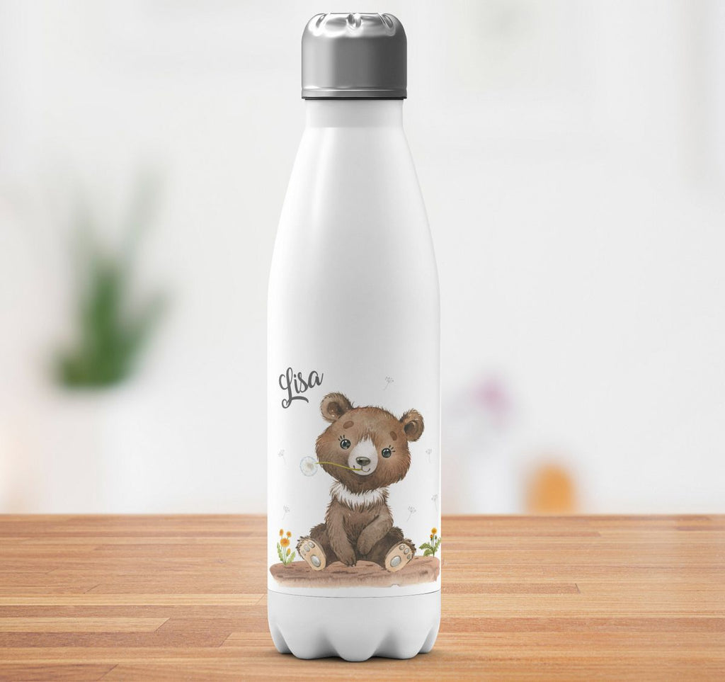 Thermo Trinkflasche Süßer brauner Bär personalisiert mit Wunschname - von Mikalino