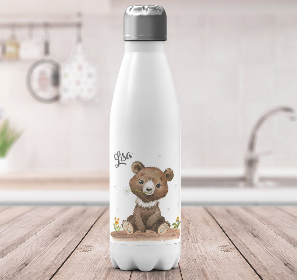 Thermo Trinkflasche Süßer brauner Bär personalisiert mit Wunschname - von Mikalino