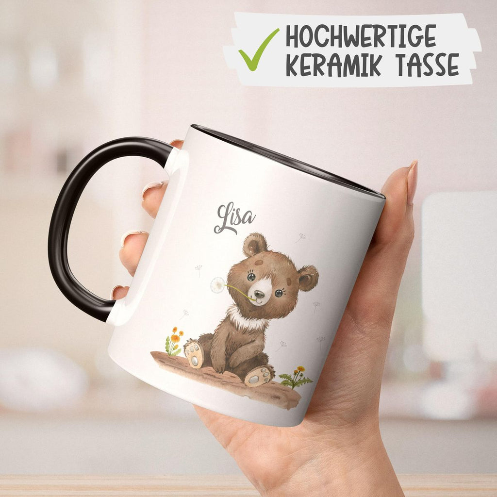 Keramik Tasse Süßer brauner Bär personalisiert mit Wunschname - von Mikalino