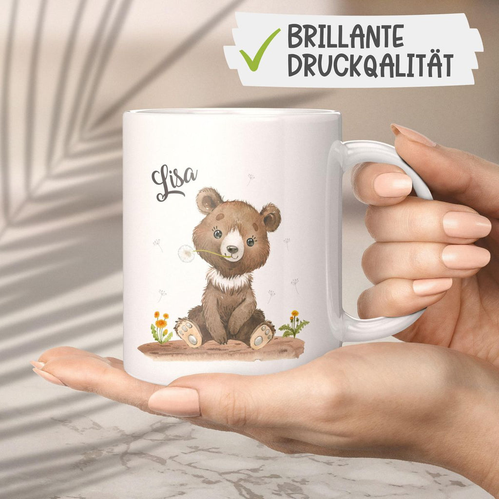 Keramik Tasse Süßer brauner Bär personalisiert mit Wunschname - von Mikalino